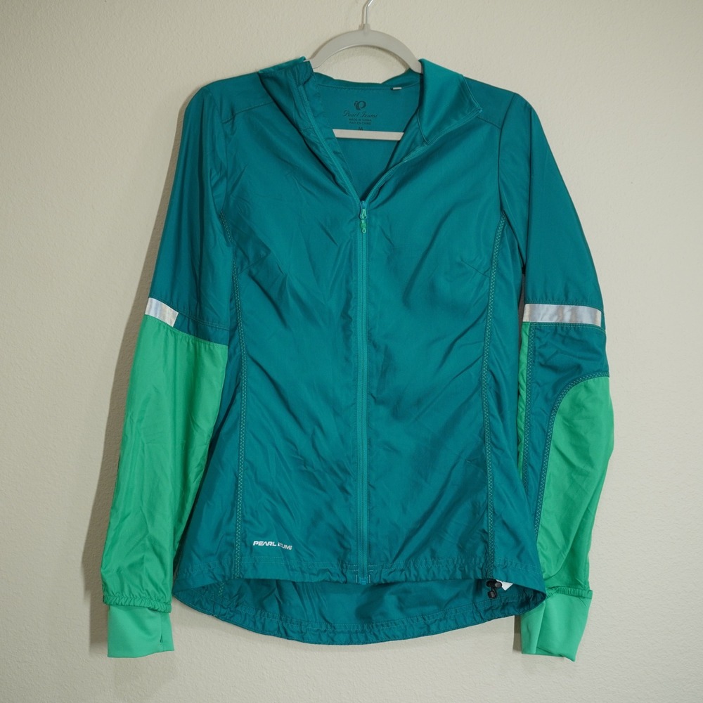 Pearl Izumi Women's Medium Teal Green Colorblock Cycling Wind Jacket Reflective